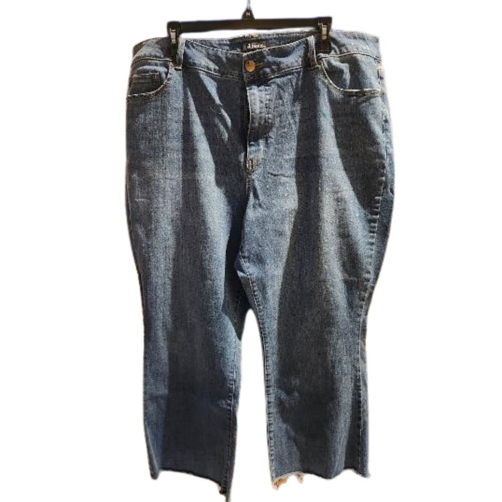 T14 D. Jeans Womens 22W Blue Med Wash High Rise Stretch Denim Raw Hem Relaxed - Picture 5 of 6